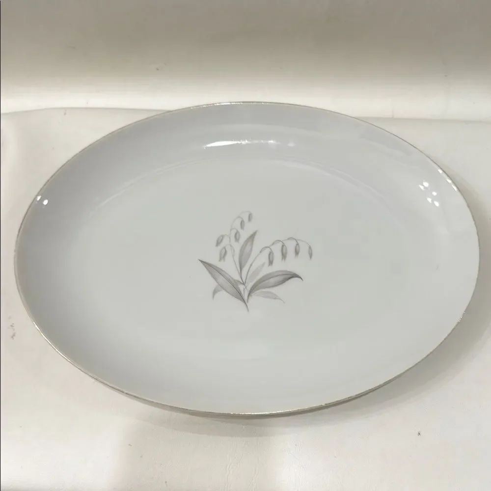 Kaysons Fine China White Silver Gray Serving Platter 12 In X 9 In Vintage Japan